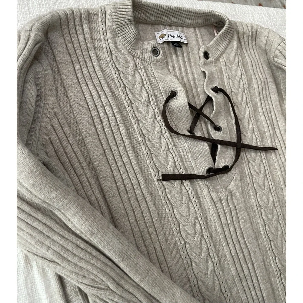 Montana Co Sweater Women's XL Off White‎ Cable knit Warm Western Lace Up